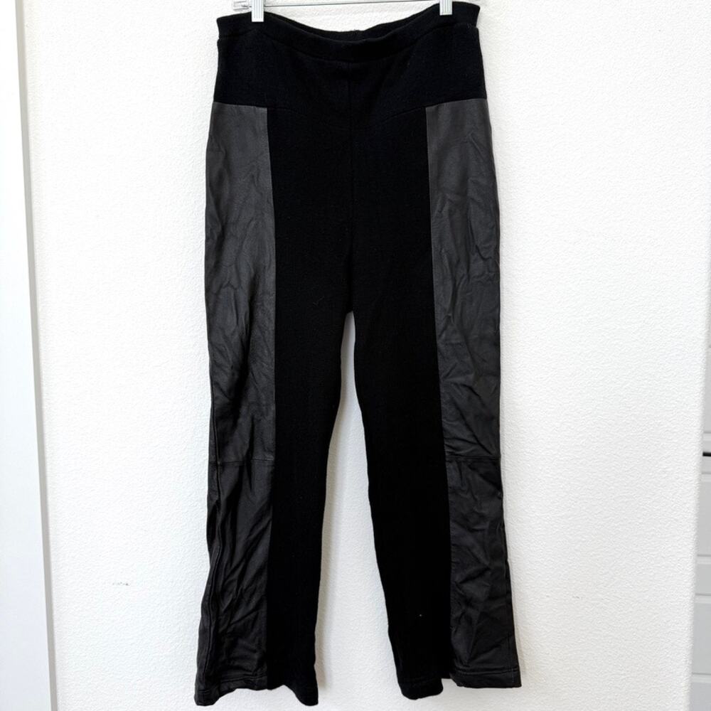 SANTA FE Wool Leather‎ Paneled Knit Pants Black Size 14 Stretch Moto Goth Grunge